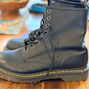 Dr. Martens Black Lace-Up Combat Boots with Yellow Stitching